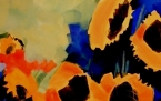 landschaft mit sonnenblumen  öl/lwd  120x100cm  paysage avec soleils  huile/toile