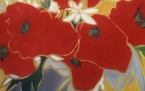 roter strauss in grauer vase  acryl/lwd  100x100cm  bouquet rouge dans vase grise  acrylique/toile