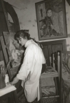 Im atelier beim malen 1980